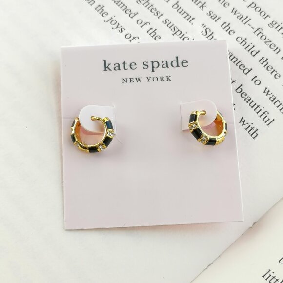 kate spade Jewelry - NEW KATE SPADE Rare Form Striped Gold Black Huggie Earrings